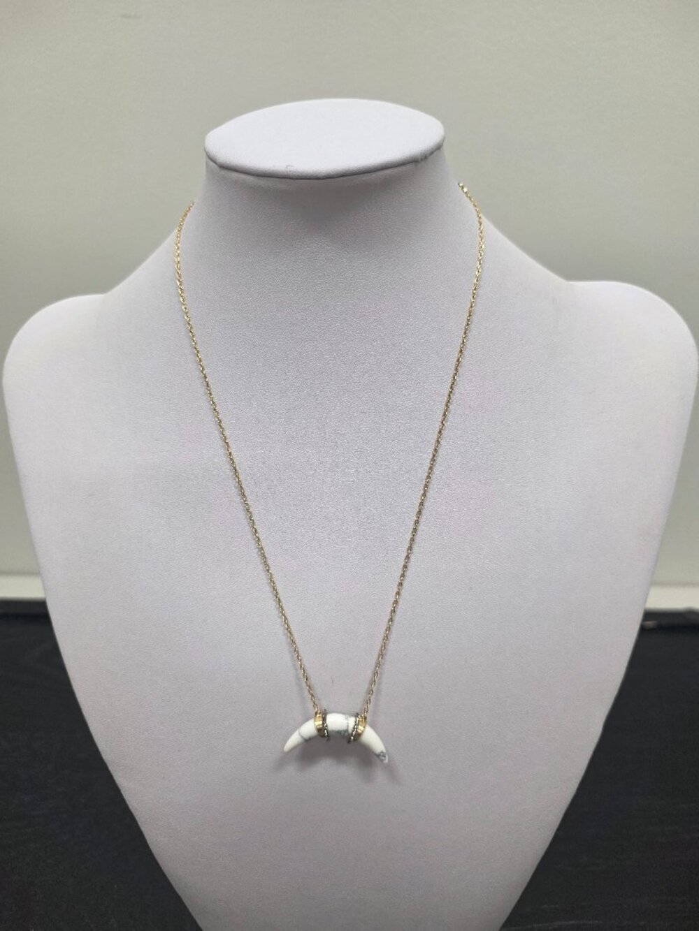 Stella & Dot Gold Tone White Horn Crescent Pendant Necklace
